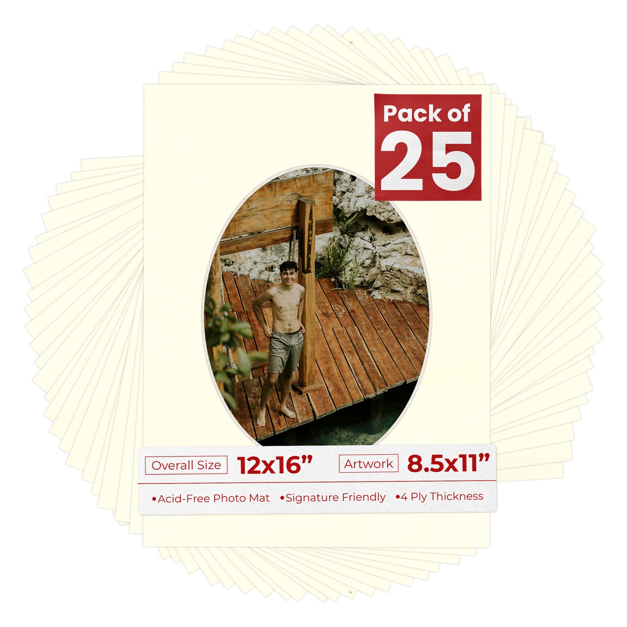 Cream Linen Mat Board for 12x16 Frames - Oval Opening for 8.5x11 Photos
